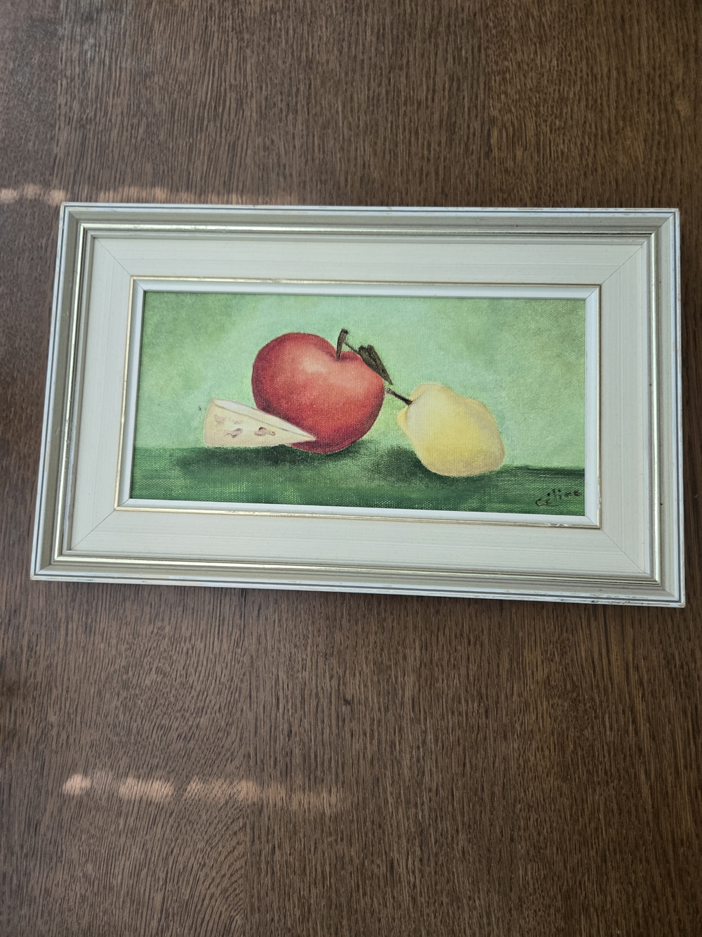 Framed Still Life Art Print with Red Apple and Yellow Pear